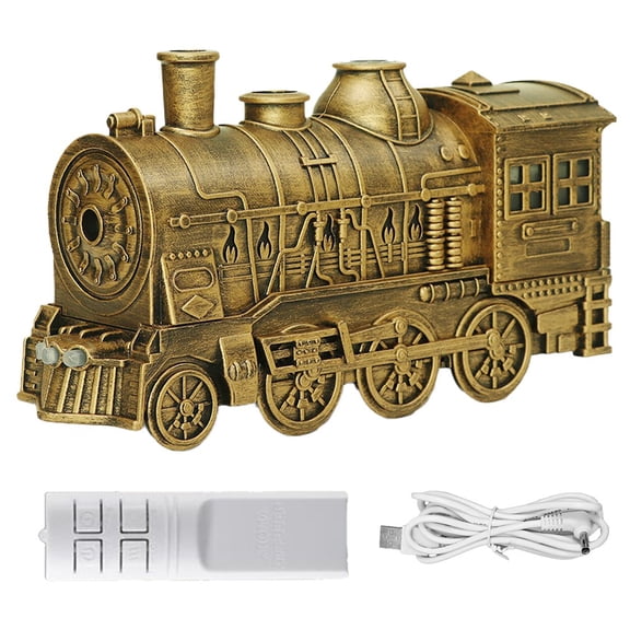 Retro Train 300ml Essential Oil Diffuser with Cool Blue and Warm Flame Lights, Humidifier for Home Office, Auto Shut-Off, Quiet Operation Under 25dB, for Most Essential Oils(Copper colored)