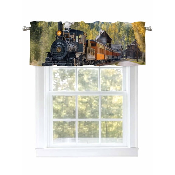 Retro Train Curtain Valances for Windows, Landscape Country Window Valances, Window Treatment Rod Pocket Valance Curtains for Living Room/Kitchen/Bedroom/Bathroom, 54x18inch