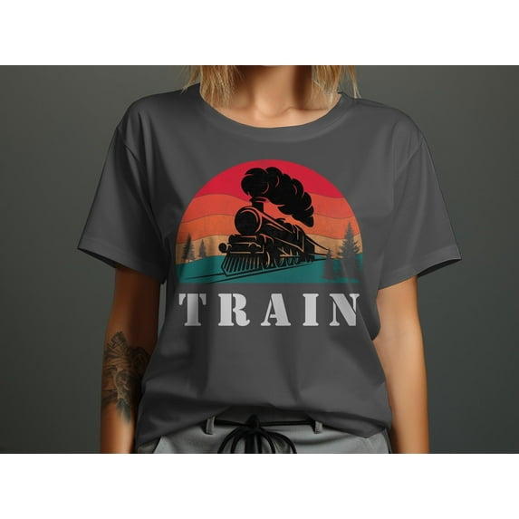 Retro Train Locomotive Lover Tshirt for Men Women Kids Boys Husband Son Daddy Boyfriend Adult Gift Idea Sunset Train T Shirt