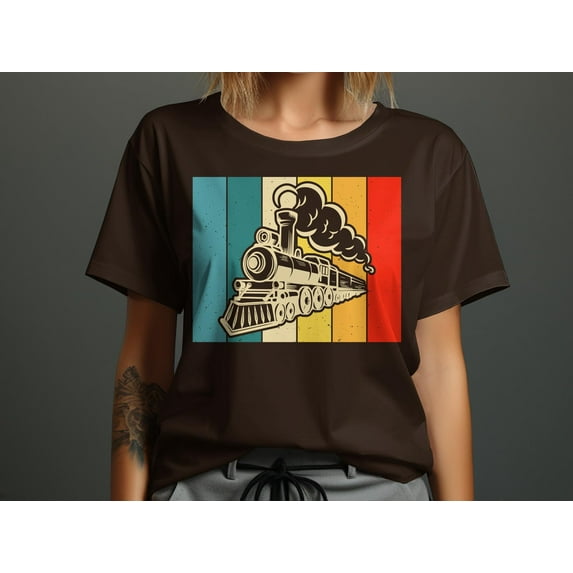 Retro Train Locomotive Tshirt for Men Women, Ladies & Youth Train Lover Journey Gift Kids Boys Girls, Steam Locomotive Gift T-shirt