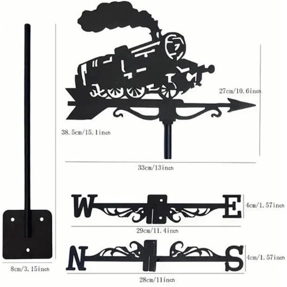 Retro Train Metal Weathervane Farmhouse Wrought Iron Weather Vanes for Cottage Garden Wind Direction Indicator