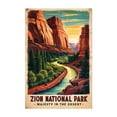 thumbnail image 1 of Retro Travel Art: Zion's Towering Sandstone Cliffs - Utah Illustration Travel Poster Vintage Poster Desert Landscape Nature Wildlife Scenic Unframed Wall Art Print 24 x 36 inches, 1 of 60