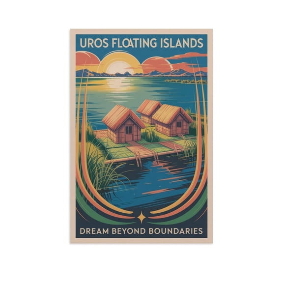 Retro Travel Decor Uros Floating Islands Inspirational Motivational Poster Wall Art for Office Library Creative Studio Canvas Poster