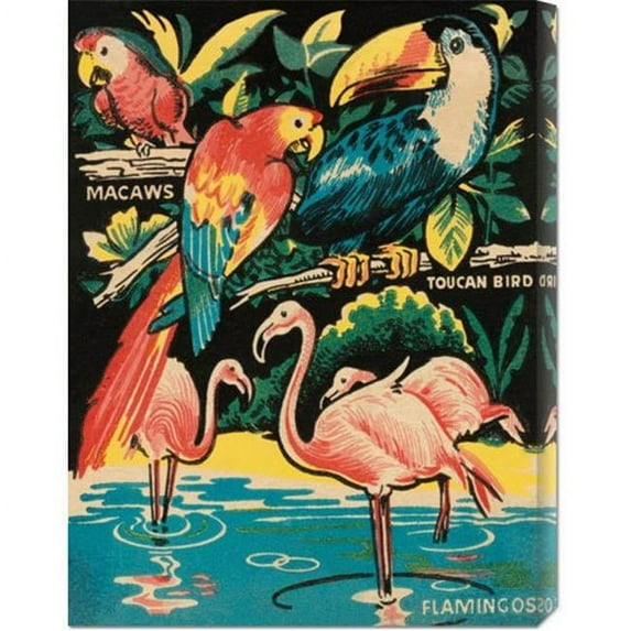 Retro Travel 'Tropical Hobbyland - Birds' Stretched Canvas
