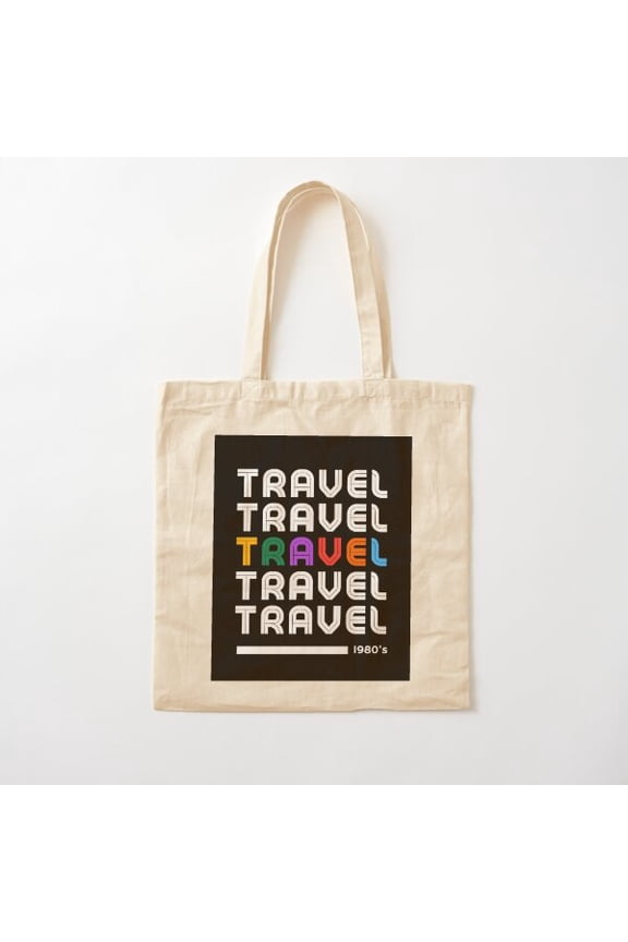 Retro Travel Vibes, 1980S Inspired Design Black Canvas Tote Bags, Reusable Shopping Bag