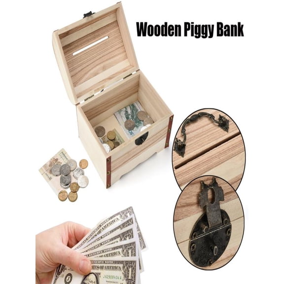 Retro Treasure Chest Organizer Box for Coins Jewelry and Keepsakes Vintage Storage Chest Wooden Money Storage Box Treasure