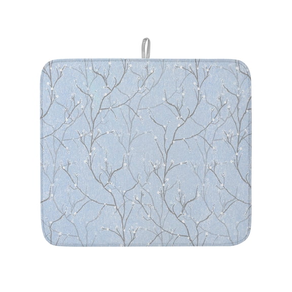 Retro Tree Branches Texture Dish Drying Mats for Kitchen Counter,Absorbent Microfiber Dish Drainer Rack Mat Vintage Plants on Bue Drying Pad for Sinks,Utensils,Countertops,16x18in