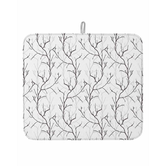 Retro Tree Branches Texture Dish Drying Mats for Kitchen Counter,Absorbent Microfiber Dish Drainer Rack Mat Vintage Plants on White Drying Pad for Sinks,Utensils,Countertops,16x18in
