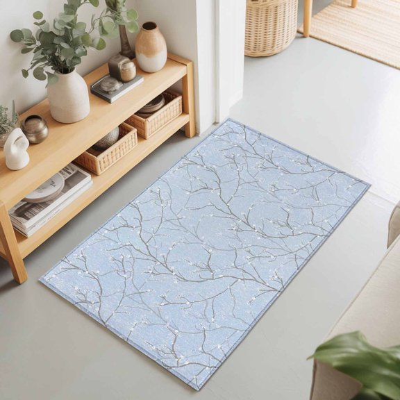 Retro Tree Branches Texture Rectangle Rug 2'x3' Vintage Plants on Bue Washable Area Rugs for Living Room Bedroom Entryway Non Slip Entrance Door Mat Indoor Floor Carpet
