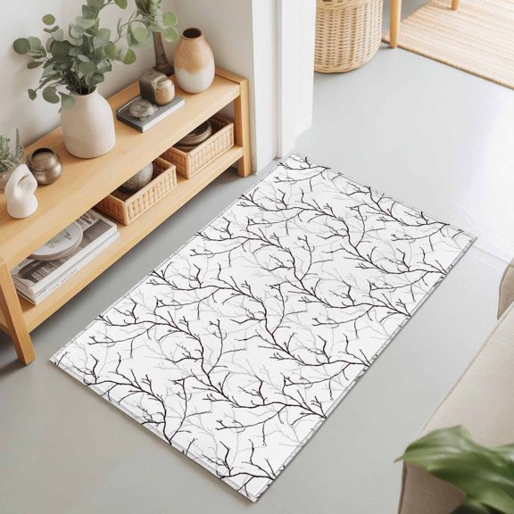 Retro Tree Branches Texture Rectangle Rug 2'x3' Vintage Plants on White Washable Area Rugs for Living Room Bedroom Entryway Non Slip Entrance Door Mat Indoor Floor Carpet