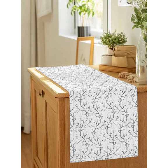 Retro Tree Branches Texture Table Runner 36 Inches Long,Kitchen Dining Tablerunners Vintage Plants on White Linen Table Runners Dresser Scarves for Home Dinner Wedding Holiday Party Decor