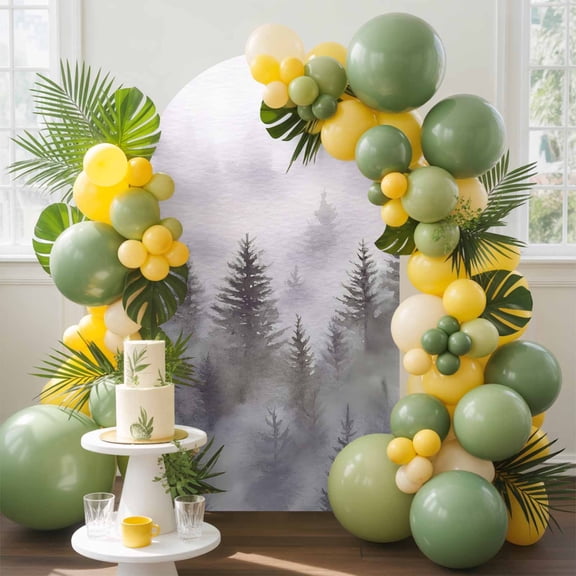 Retro Trees Plants Arch Backdrop Cover, 5FT, Watercolor Mountain Forest Spandex Arch Covers Double-Sided Backdrop for Wedding Birthday Party Photo Background Decoration
