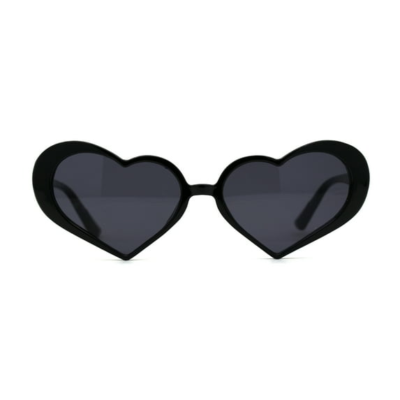 Retro Trendy Hippie Heart Shape Plastic Sunglasses All Black