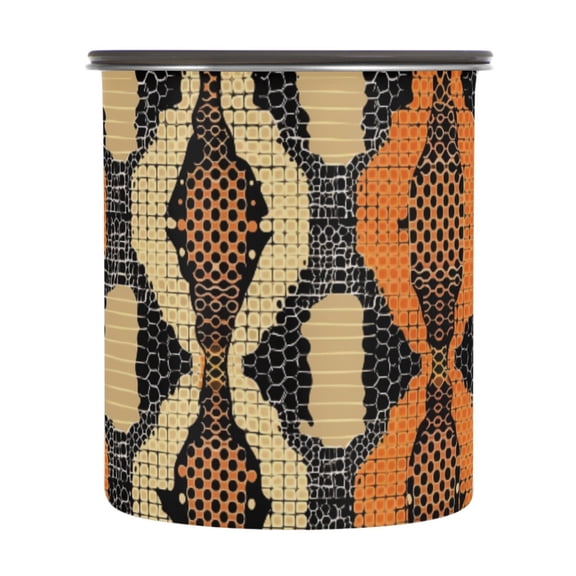 Retro Trendy Snake Skin Print Airtight Coffee Bean Canister 30oz Food Storage Containers with Lids For Gournd, Tea, Sugar, Flour, Rice, Cereal, Candy Cookie Jar