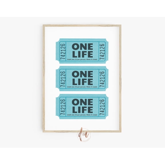Retro Trendy Wall Art, One Life Ticket Stub Poster, College Apartment Poster, Dorm Room Decor, Gallery Wall Print Wall Art, Modern Wall Decor, 8x12 UNFRAMED