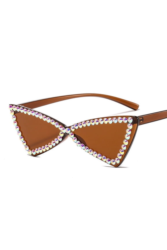 Retro Triangle Rimless Rhinestone Sunglasses for Women, Trendy Cat Eye Sunglasses with PC Lenses and Frame, Fashion Eyewear