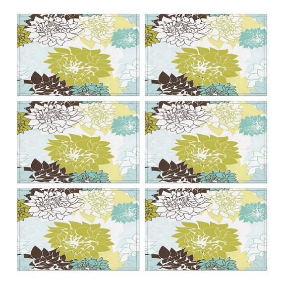 Retro Tribal Boho Flax Placemats Set of 6, 12x18 Inch Rustic Style Artistic Table Mats, Washable Vintage Ethnic Decor for Classic Earthy Kitchen and Dining Table