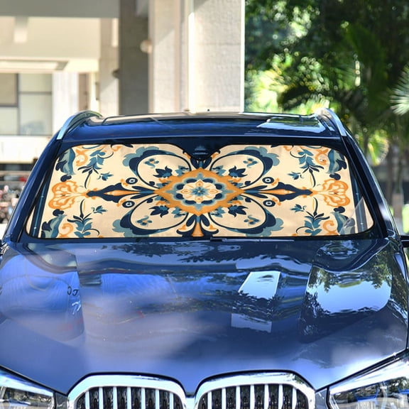 Retro Tribal Pattern Automotive Front Car Windshield Sun Shade Reflector Foldable for Front Fit for Cars Truck SUVs