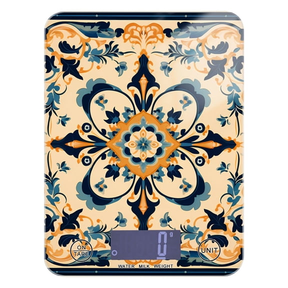 Retro Tribal Pattern Food Scale Digital Kitchen Scale Waterproof Tempered Glass Tare Function 11 lb for Baking Cooking Meal Prep