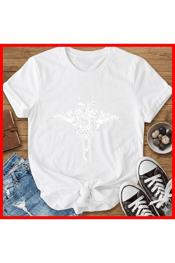 Retro Tribal Stingray Polynesian Pattern Coastal Vacation Apparel Unisex T-Shirt, up to size 5XL