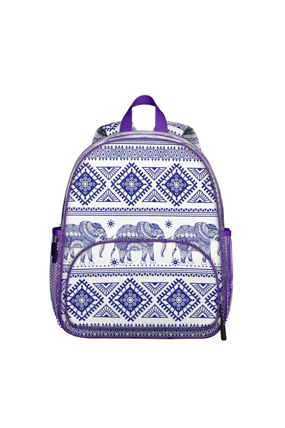 Retro Tribe Elephant Student Backpack – Watercolor Floral Pattern with Hand-Drawn Artistic Illustration, Cute Nature-Inspired School Bag