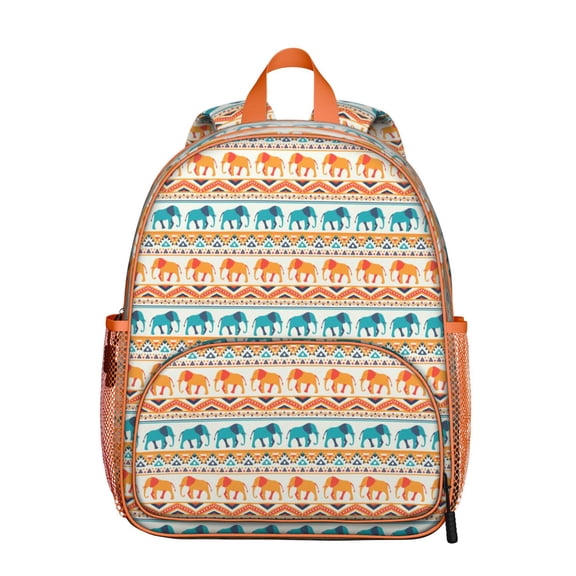 Retro Tribe Elephant Student Backpack – Watercolor Floral Pattern with Hand-Drawn Artistic Illustration, Cute Nature-Inspired School Bag