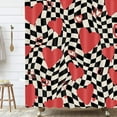 thumbnail image 1 of Retro Trippy Groovy Wavy Swirl Checkered Bath Curtains,Valentine''s Day Shower Curtains,Red Love Shower Curtain,Black and White Check Abstract Aesthetics Shower Curtain with Hooks 72X72in, 1 of 6