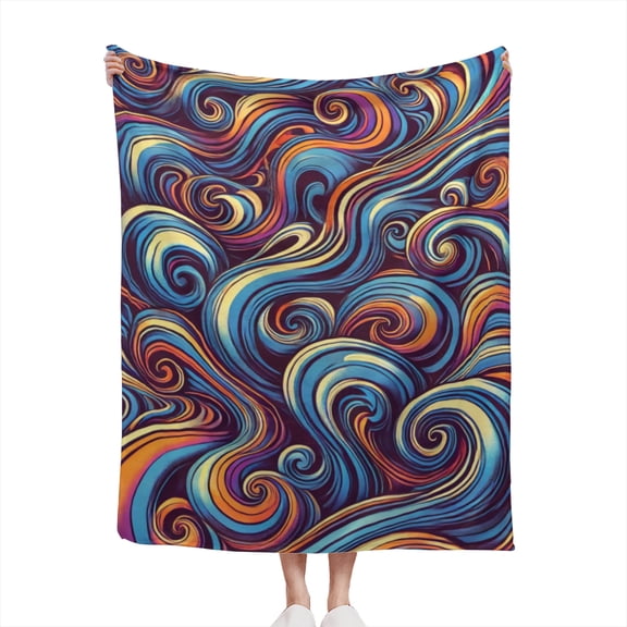 Retro Trippy Wavy Pattern Swirly 60s 70s Groovy Vintage Style Psychedelic Pattern Design Gift Lightweight Cozy Soft Flannel Throw Blanket 50x60 inches for Couch, Bed, Living Room, and Travel