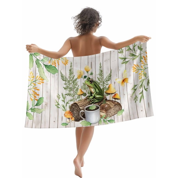 Retro Tropical Beach Towels Blanket Soft & Absorbent Quick Dry Microfiber Frog Coffee Mushroom Plant Pool Towels for Swimming ,Yoga, Sports, Gym, Camping,Large 30X60in, Green
