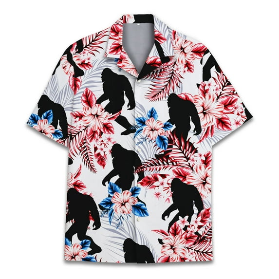 Retro Tropical Bigfoot Hawaiian Shirts for Men Vintage Aloha Mens Hawaiian Shirts Short Sleeve Button Down Shirt 2
