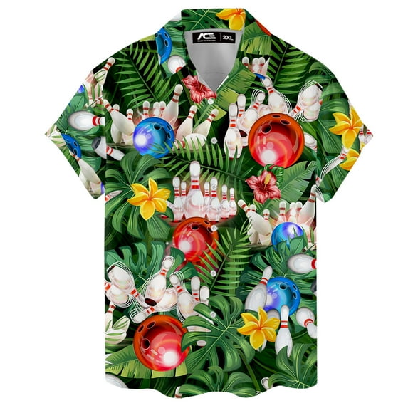 Retro Tropical Bowling Hawaiian Shirt For Men Vintage Aloha Bowling Mens Hawaiian Shirts Short Sleeve Button Down Shirt Men