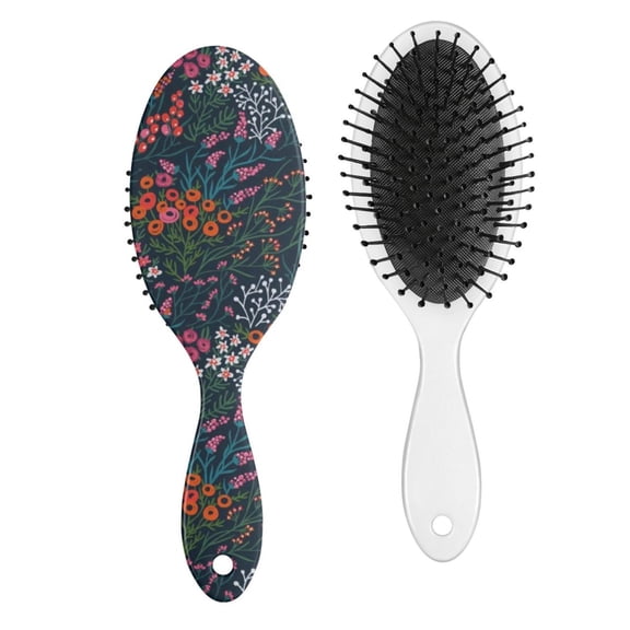 Retro Tropical Flower and Leaves Hair Brush, Vintage Botanical Garden Print Detangling Hairbrush with Floral and Hummingbird Illustration