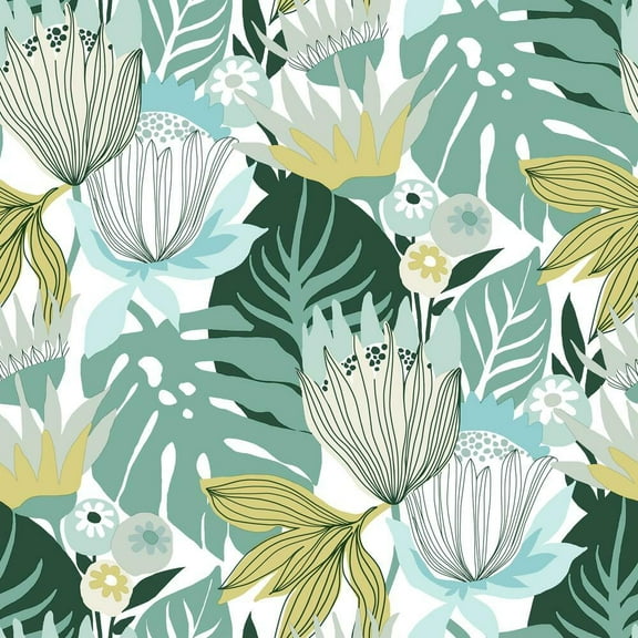 Retro Tropical Leaves Peel and Stick Wallpaper