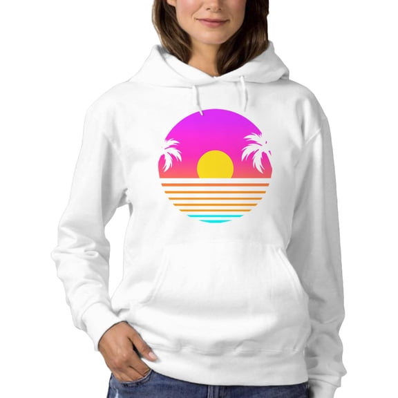 Retro Tropical Sunset Hoodie Women -SPIdeals Designs, Female XX-Large