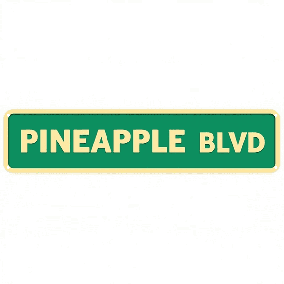 Retro Tropical Tin Sign 16x4 Inch Pineapple Blvd Design - Great for Living Room, Outdoor, Beach House Decor