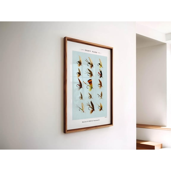 Retro Trout Flies Print Rustic Outdoors Art Fishing, Unframed Paper Poster 8x10in