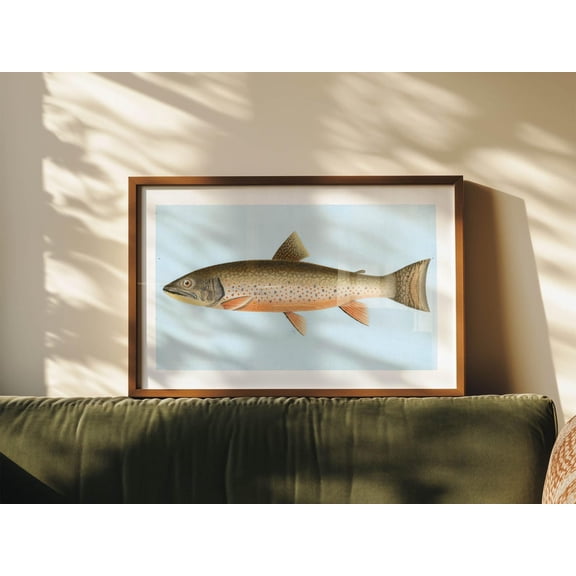 Retro Trout Print Outdoors Art Trout Fishing Poster Outdoorsy Wall Prints Home Office Decor Nature Wall Art Fishing for Dad, Unframed Paper Poster 8x10in