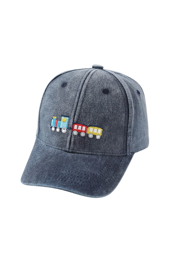 Retro Trucker Hat for Kids Unisex Vintage Washed Baseball Cap with Cartoon Train Design Adjustable Sun Hat for Outdoor Play Navy 2 Years-8 Years