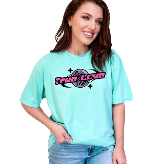 Retro True Love Graphic Tee, Disco Ball Design T-Shirt, Unique Graphic Tee, Trending Statement Shirt, Cool Vintage T-Shirt, Novelty Gift, Chalky Mint Comfort Colors T-Shirt, Small