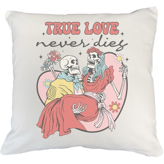Retro True Love Never Dies with Skeleton Couple, Valentine's Day Gift, White Pillow Case 18X18 IN
