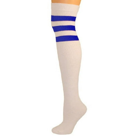 Retro Tube Socks - White w/ Royal Blue (Over Knee)