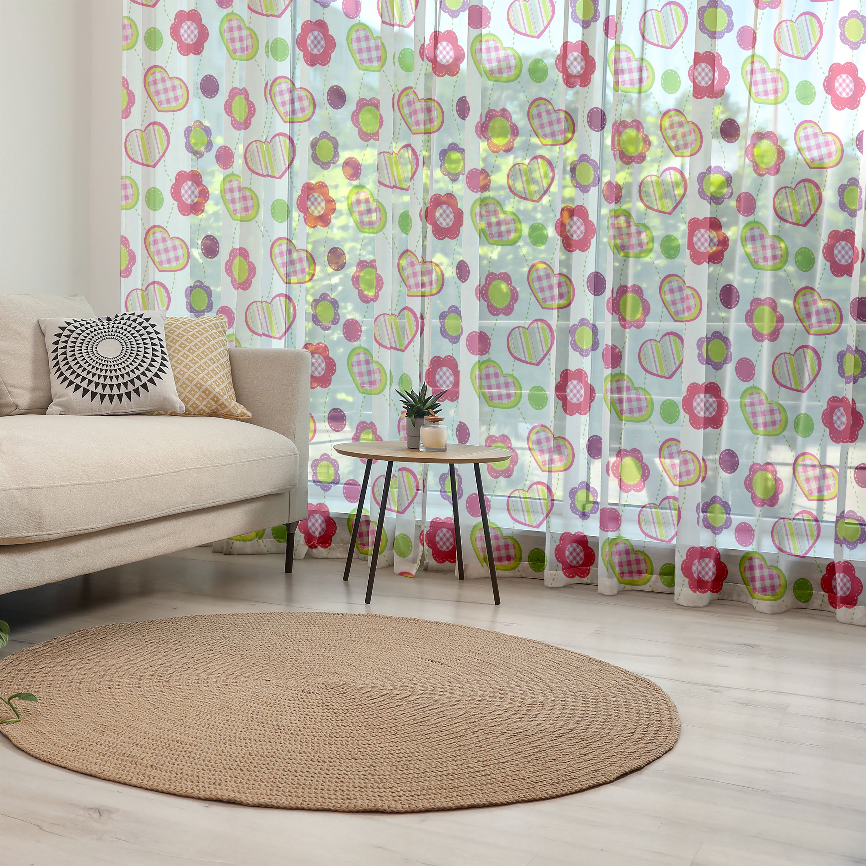 Patterned Tulle Retro Tulle Curtains with Rod Pocket, Patchwork Inspired Design ...