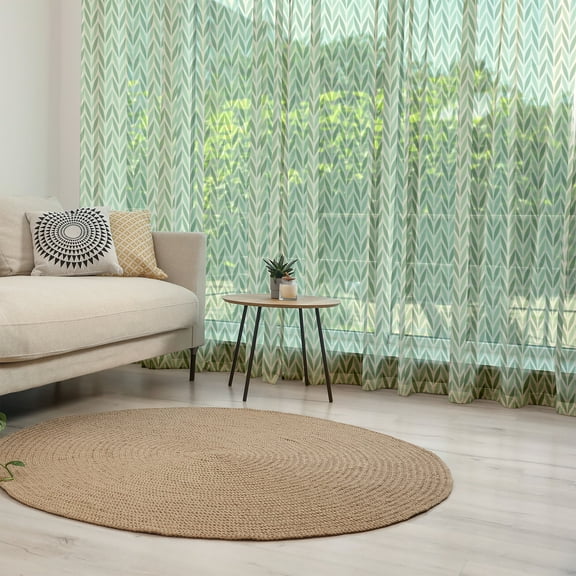 Retro Tulle Curtains with Rod Pocket, Vibrant Diagonal Symmetric Forms Green Spring Leaves Gardening Theme Nature, Sheer Drape for Wedding Party 2 Panels, 7 Sizes, Green Pale Green, by Ambesonne