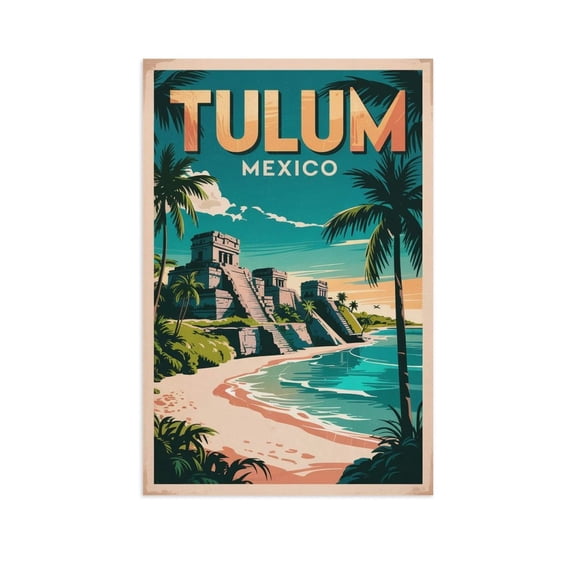 Retro Tulum Poster Vintage Mexican Tourism Art for Walls Canvas Poster