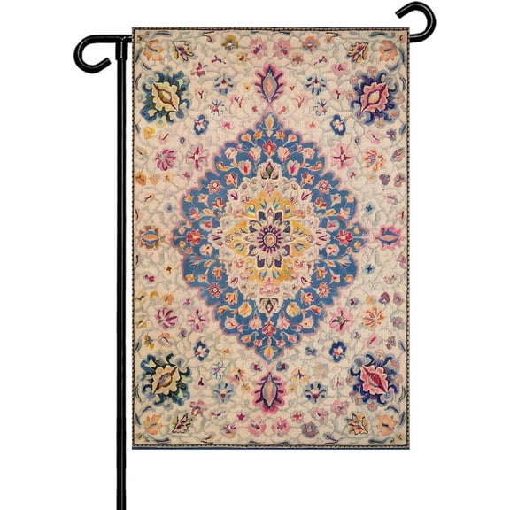 Retro Turkish Tradition Flower Garden Flags 12x18 Inch Double Sided Welcome Yard Flags for Outdoor Decor Medieval Ethnic Pattern Yard Outside Seasonal Decoration