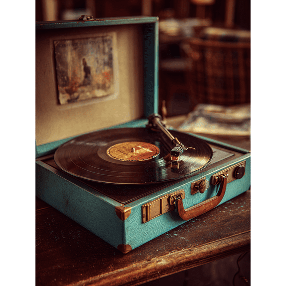 Retro Turntable Vinyl Record Canvas Print, Wall Art for Living Room, Bedroom, Office, Music Room, Cafe, Bar
