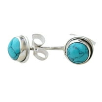 Retro Turquoise Stone Stud Earrings for Women Trendy 8mm Round Gemstone Silver Ear Studs Earrings Jewelry Birthday Gift