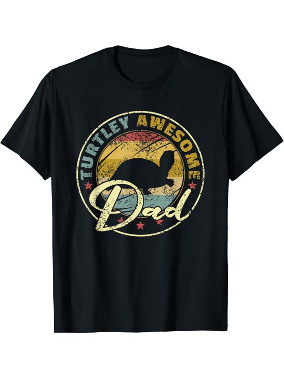 Retro Turtley Awesome Dad Funny Turtle Pun Men's Graphic T-Shirt Vintage Sunset Father's Day Gift Tee