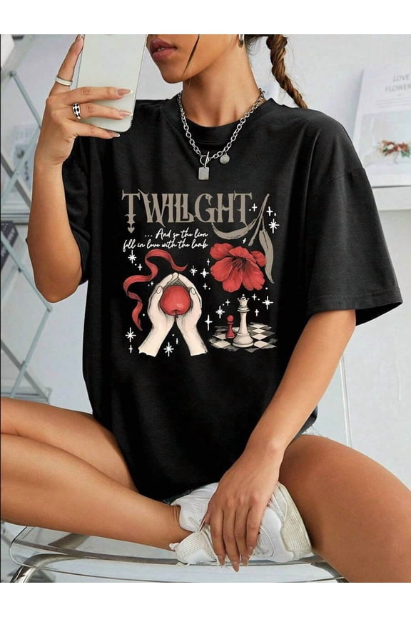 Retro Twilight Graphic Printed Casual Round Neck Short Sleeve T-Shirt Women's Summer Tops