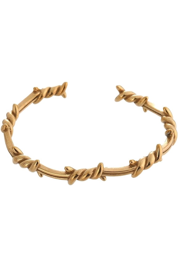 Retro Twisted Cuff Bangle Bracelet Metal Crown of Thorns, Barbed Wire Bracelet for Men Women Gold